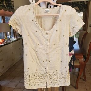 Motherhood Maternity Cream Embroidered Button-Up Top